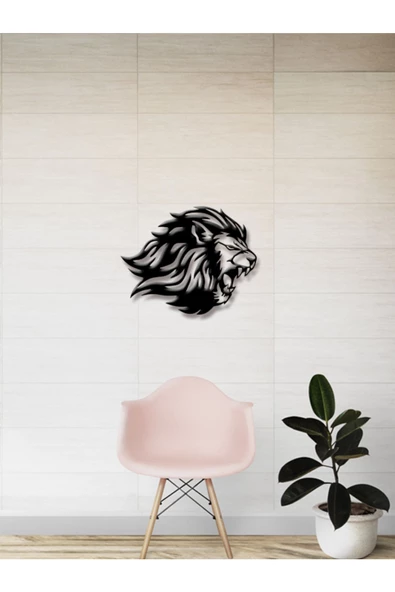 GİZEM SHOP Aslan Duvar Dekoru Duvar Süsü, Ahşap Lazer Kesim Dekoratif Tablo Siyah - 3