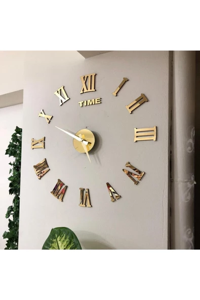 HYL Pleksi Göbek Duvar Saati Büyük 3d Romen Rakamlı Duvar Saati Gold - 4