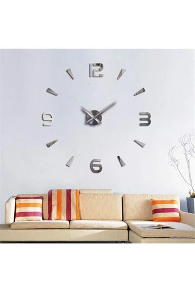 HYL Büyük Boy 3d Latin Rakamlı Duvar Saati Gümüş Rakam Yüksekliği 10 Cm - 5