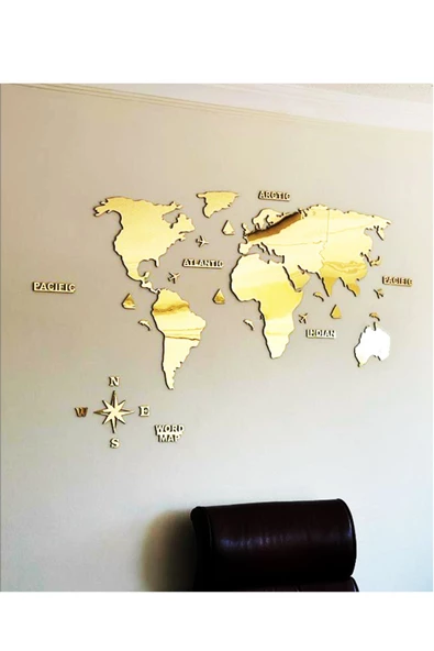 KEMSON Gold 2D Dünya Haritası World Map Gold Pleksi Harita