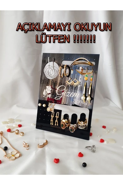 GİZEM SHOP Siyah Kişiye Özel Küpe,Yüzük,Kelepçe,Takı Organizeri Hediyelik - 3