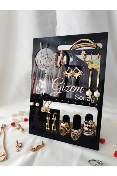 GİZEM SHOP Siyah Kişiye Özel Küpe,Yüzük,Kelepçe,Takı Organizeri Hediyelik - 4