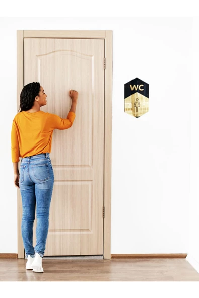 GİZEM SHOP WC Yönlendirme (İKİLİ) Tabelası Siyah Pleksi Üzeri Gold Pleksi - 4
