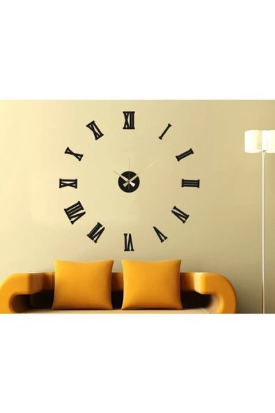 HYL 3d Siyah Roma Rakamlı Duvar Saati (siyah Mdf) Rakam Yüksekliği 10 Cm - 2