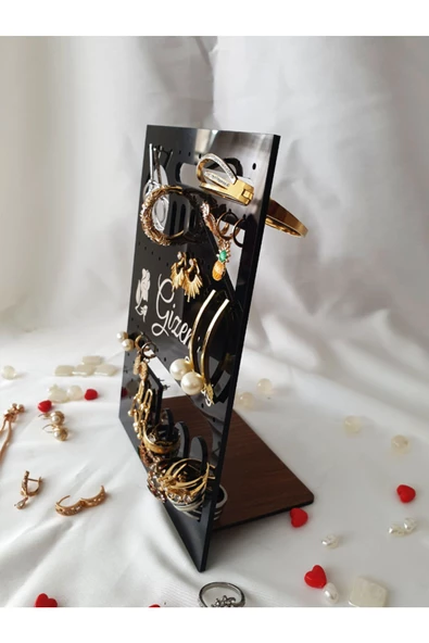 GİZEM SHOP Siyah Kişiye Özel Küpe,Yüzük,Kelepçe,Takı Organizeri Hediyelik - 5