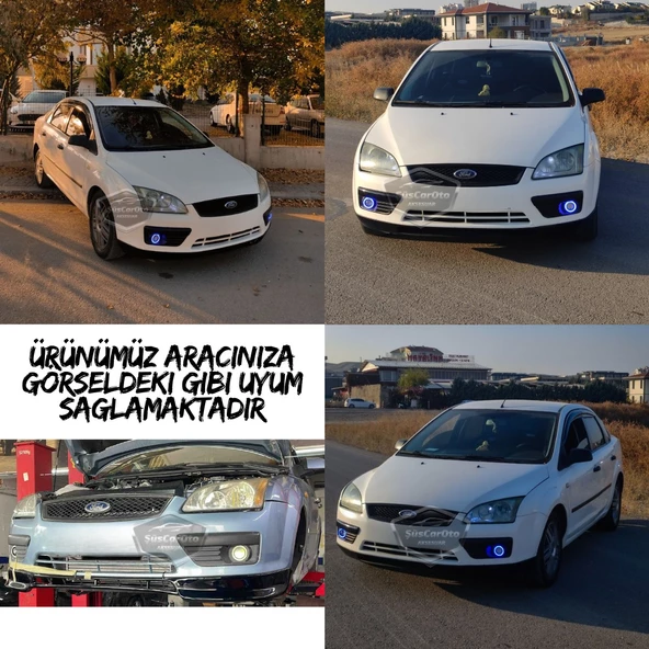 Ford Focus 2 2004-2008 Uyumlu Üniversal Mercekli Angel Sis Farı Metal Su Geçirmez 76 mm Beyaz Halkalı Gündüz Farı Angel Eyes 2 Adet - 3