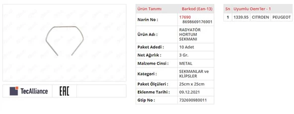 RADYATÖR HORTUN SEGMANI CITROEN BERLİNGO