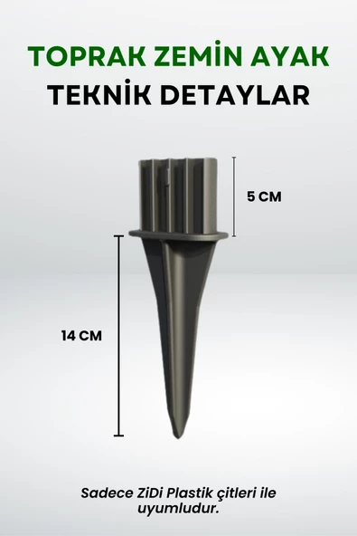 Çit Uyumlu 10'lu Toprak Zemin Ayak - Siyah - 2