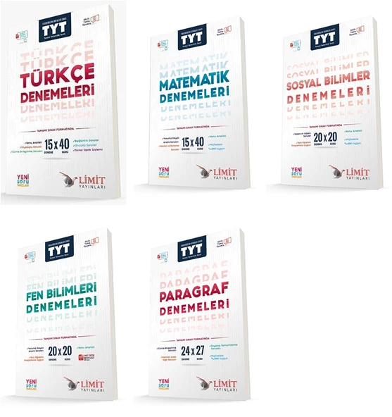 Limit Tyt Türkçe + Matematik + Sosyal + Fen + Paragraf Deneme Seti 5 Kitap 2024