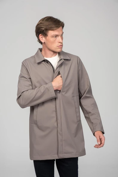 Erkek Teknolojik Kumaşdan Yağmur Ve Rüzgar Geçirmez Astarsız Baharlık Klasik Kaban - 8