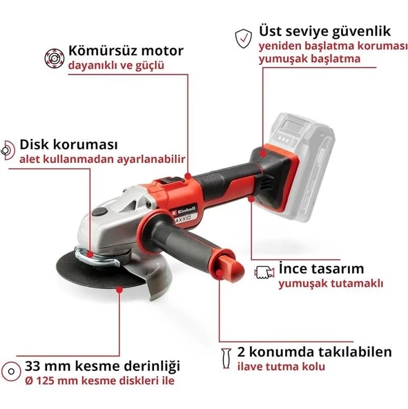 Einhell Axxio Te-Ag 18/125 Li Solo Akülü Avuç Taşlama - Resim 3