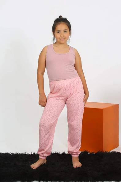 Kız Çocuk Sıfır Kol Gül Kurusu Penye Pijama Takım 20433 - 5