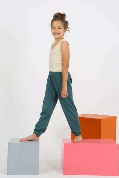 Kız Çocuk Sıfır Kol Ten Rengi Penye Pijama Takım 20433 - 4