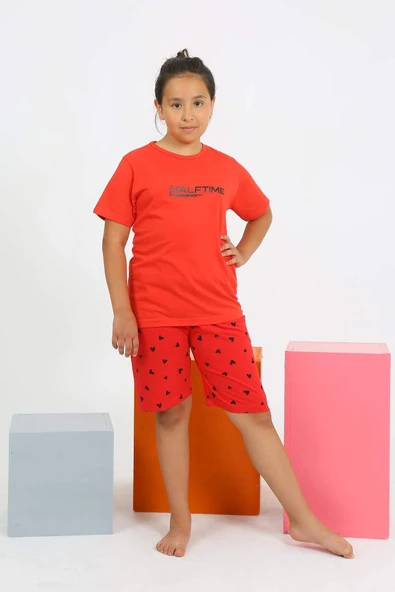 Kız Çocuk Şortlu Kısa Kol Penye Pijama Takım 20431 - 2