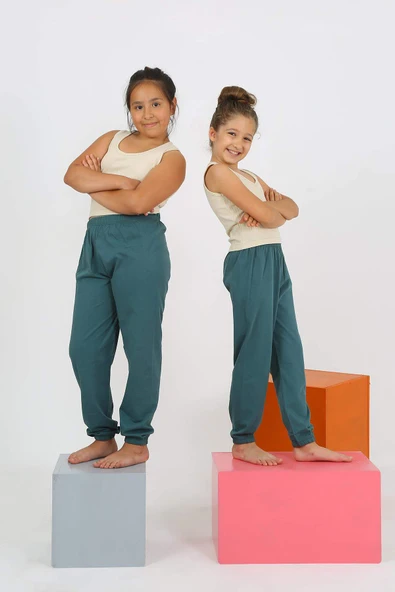 Kız Çocuk Sıfır Kol Ten Rengi Penye Pijama Takım 20433 - 2