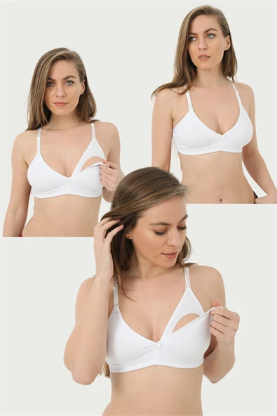3'lü Paket Beyaz Emzirme Sütyeni Pamuklu Likralı