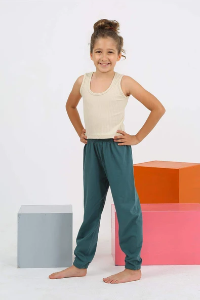 Kız Çocuk Sıfır Kol Ten Rengi Penye Pijama Takım 20433 - 5
