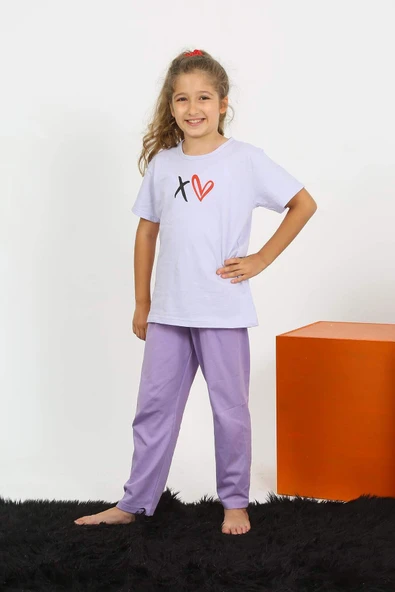 Kız Çocuk Kısa Kol Lila Penye Pijama Takım 20432 - 2