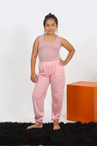 Kız Çocuk Sıfır Kol Gül Kurusu Penye Pijama Takım 20433 - 7