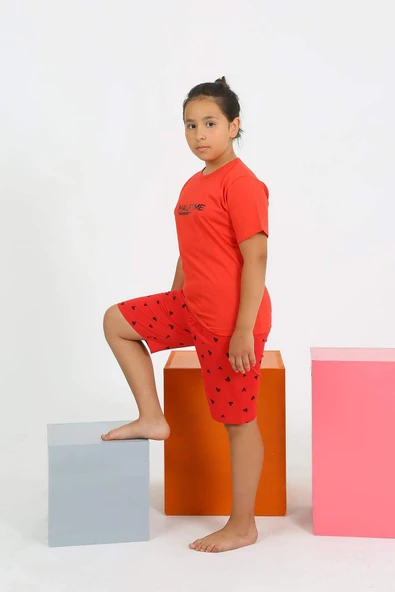 Kız Çocuk Şortlu Kısa Kol Penye Pijama Takım 20431 - 4