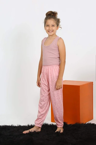 Kız Çocuk Sıfır Kol Gül Kurusu Penye Pijama Takım 20433 - 2