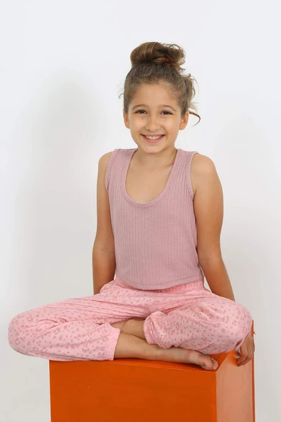 Kız Çocuk Sıfır Kol Gül Kurusu Penye Pijama Takım 20433 - 6