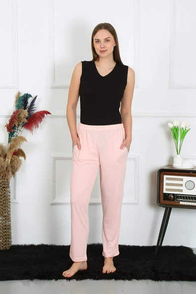 Kadın Pamuk Penye Cepli Tek Alt Pijama Pembe 27512