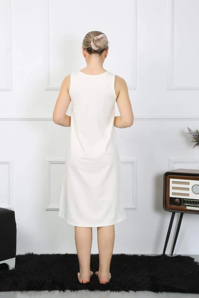 Kadın Kalın Askılı Penye Uzun Ekru Gecelik 12001 - Resim 3
