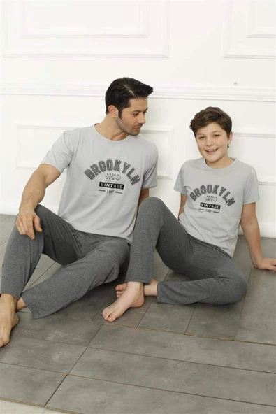 Baba Oğul Gri Aile Pijama Takım Ayrı Ayrı Satılır 50102 - 11
