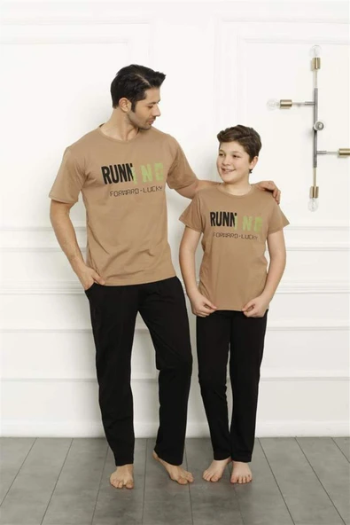 Baba Oğul Bej Aile Pijama Takım Ayrı Ayrı Satılır 50102 - 8