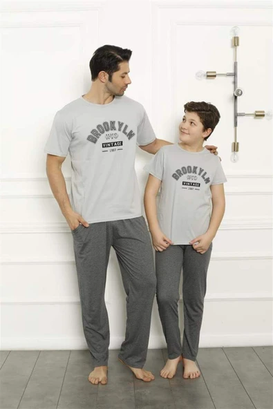 Baba Oğul Gri Aile Pijama Takım Ayrı Ayrı Satılır 50102