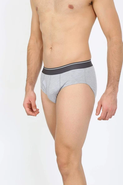 Erkek Pamuk 3lü Laci Beyaz Gri Likralı Slip 40126 - 3