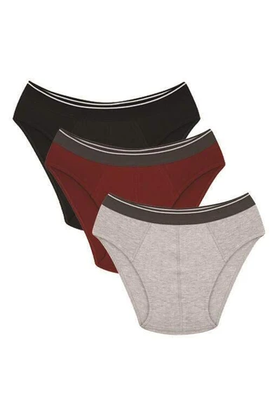 Erkek Pamuk 3lü Siyah Bordo Gri Likralı Slip 40125