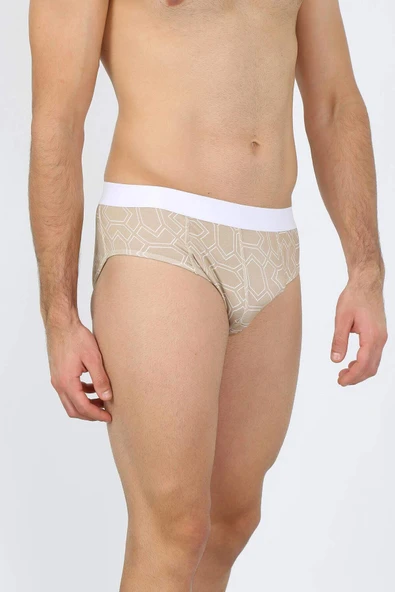 Erkek Pamuk Desenli Likralı Slip Krem 40131