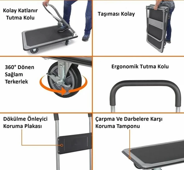 Duffmart PR2190 Pro Katlanır Platform 4 Tekerlekli Paket Taşıma Arabası 150 Kg - Resim 3