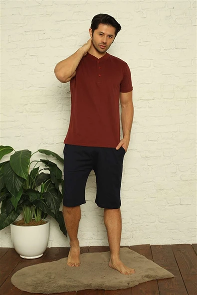 Erkek Bordo 3'lü Pijama Takım 6824 - 8
