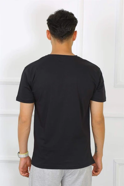 Erkek Siyah %100 Pamuklu T-Shirt 27486 - 8