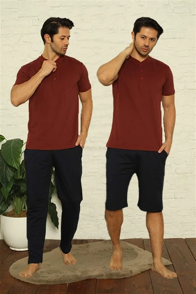 Erkek Bordo 3'lü Pijama Takım 6824 - 6
