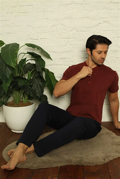 Erkek Bordo 3'lü Pijama Takım 6824 - 4