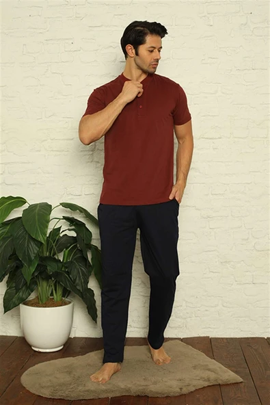 Erkek Bordo 3'lü Pijama Takım 6824 - 7