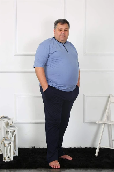 Büyük Beden Erkek İndigo Penye Pijama Takım 65010