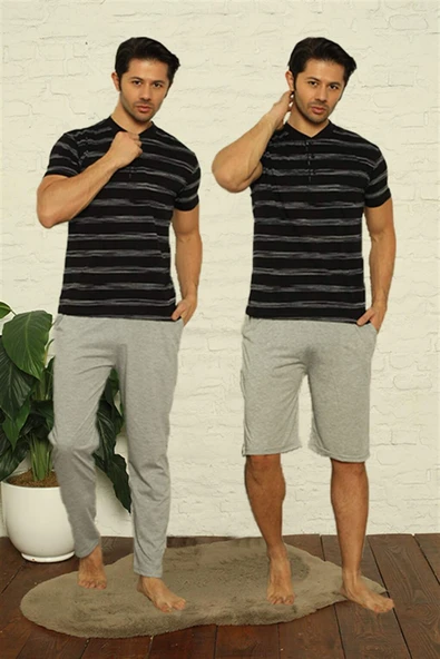 Erkek Siyah 3'lü Pijama Takım 6823 - 6