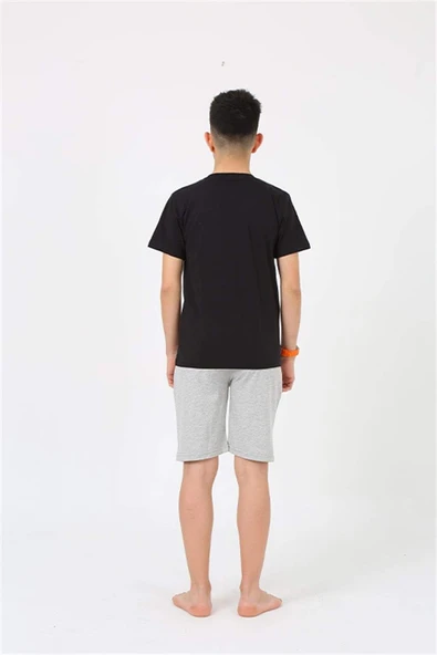 Erkek Genç Garson Boy Kısa Kol Siyah Penye Şortlu Pijama Takımı 20377 - 10