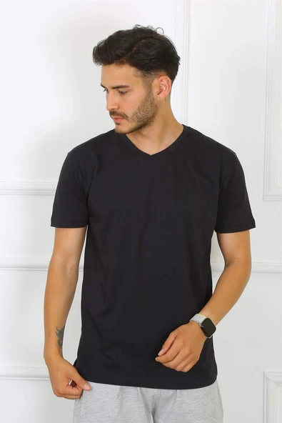 Erkek Siyah %100 Pamuklu T-Shirt 27486 - 2
