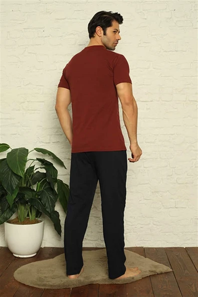 Erkek Bordo V Yaka 3'lü Pijama Takım 6822 - 10