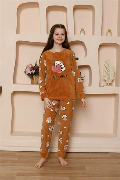 Kız Çocuk WelSoft Polar Sütlü Kahve Pijama Takımı 20523 - 3