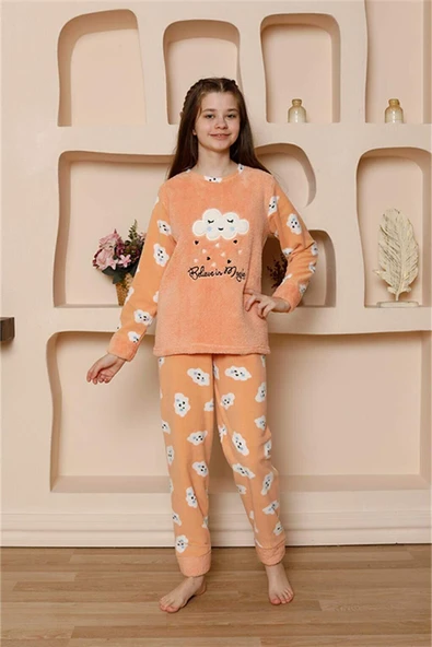 Kız Çocuk WelSoft Polar Turuncu Pijama Takımı 20527 - 3