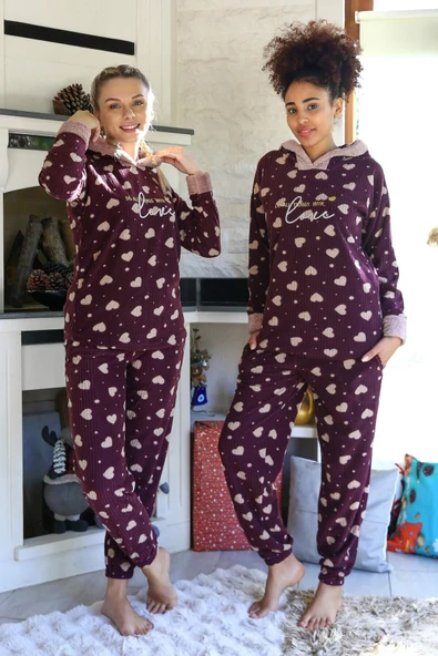 Welsoft Polar Kadın Kapşonlu Pijama Takımı 8513