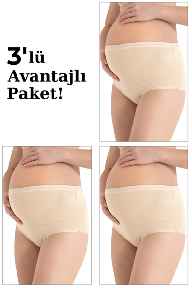 %100 Pamuk Toparlayıcı Hamile Külodu Ten 3'lü Paket