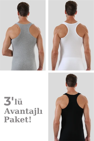 Erkek Renkli Sporcu Atlet Ribana %100 Pamuk 3'lü Paket